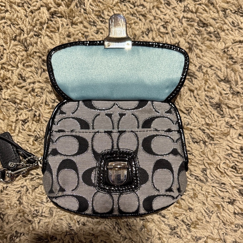 Coach Gray and Black Wristlet with Coach Logo Pattern - Picture 3 of 6